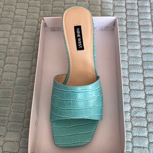 Nine West Women's Aqua Croc-Embossed Mules